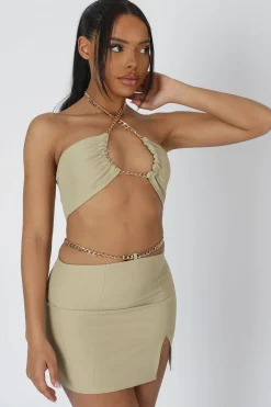Clearance Chain Waist Mini Skirt Sage Sculpt & Leisure | Kaiia The Label