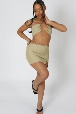 Clearance Chain Waist Mini Skirt Sage Sculpt & Leisure | Kaiia The Label