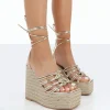 Online Chakkra PU High Heeled Sandal Espadrilles Wedges 6" Heels | Gold Heels
