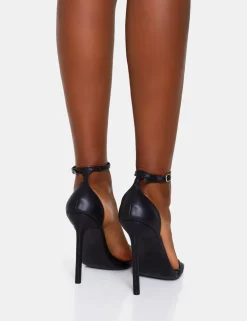 Best Chaos Pu Square Toe Strappy Barely There Stiletto Heel 4
