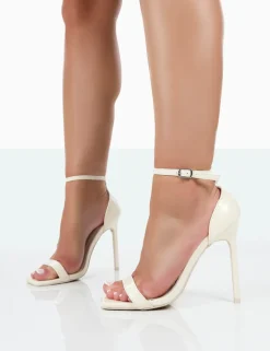 Best Sale Chaos Patent Square Toe Strappy Barely There Stiletto Heels 4