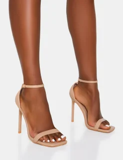 Online Chaos Nude Pu Square Toe Strappy Barely There Stiletto Heel 4" Heels | Barely There Heels