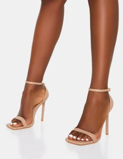 Online Chaos Nude Pu Square Toe Strappy Barely There Stiletto Heel 4