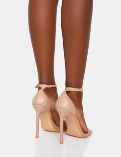 Online Chaos Nude Pu Square Toe Strappy Barely There Stiletto Heel 4