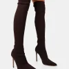 Shop Chateau Chocolate Knitted Sock Stiletto Over The Knee Boots High Heels | Sock Boots