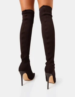 Shop Chateau Chocolate Knitted Sock Stiletto Over The Knee Boots High Heels | Sock Boots