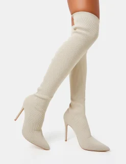 Store Chateau Off Knitted Sock Stiletto Over The Knee Pointed Boots High Heels | Heeled Boots