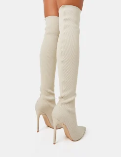 Store Chateau Off Knitted Sock Stiletto Over The Knee Pointed Boots High Heels | Heeled Boots