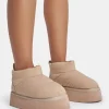 Outlet Chill Out Beige Nylon Puffer Ultra Mini Ankle Platform Boots Faux Fur Ankle Boots | Flat Boots