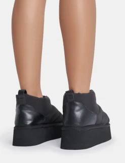 Outlet Chill Out Nylon Puffer Ultra Mini Ankle Platform Boots Faux Fur Ankle Boots | Flat Boots