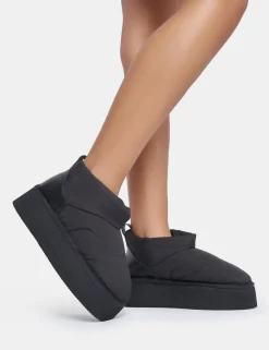 Outlet Chill Out Nylon Puffer Ultra Mini Ankle Platform Boots Faux Fur Ankle Boots | Flat Boots