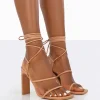 Outlet Chloe Nude Pu Strappy Square Toe Lace Up Heels Square Toe Heels | Lace Up Heels