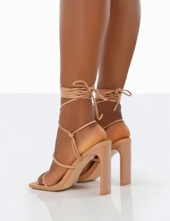 Outlet Chloe Nude Pu Strappy Square Toe Lace Up Heels Square Toe Heels | Lace Up Heels