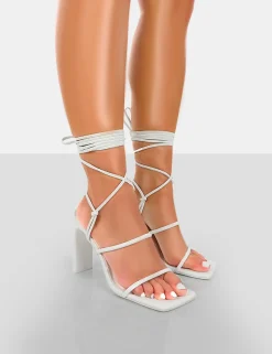 Online Chloe Pu Strappy Square Toe Lace Up Heels Square Toe Heels | Lace Up Heels