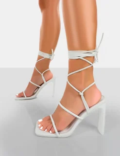 Online Chloe Pu Strappy Square Toe Lace Up Heels Square Toe Heels | Lace Up Heels