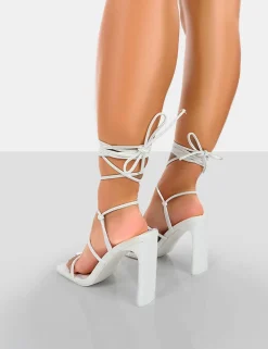 Online Chloe Pu Strappy Square Toe Lace Up Heels Square Toe Heels | Lace Up Heels