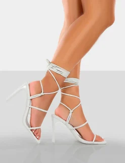Online Chloe Pu Strappy Square Toe Lace Up Heels Square Toe Heels | Lace Up Heels