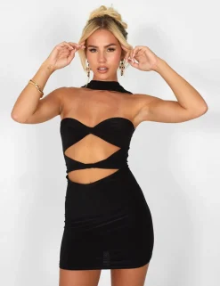 Cheap Choker Detail Cut Out Mini Dress Dresses