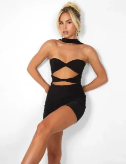 Cheap Choker Detail Cut Out Mini Dress Dresses