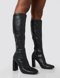 Cheap Christina Pu Pointed Toe Block Heel Knee High Boots Block Heels | Heeled Boots