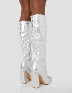 Best Sale Christina Grain Pointed Toe Block Heel Knee High Boots Block Heels | Heeled Boots
