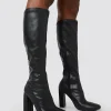 Cheap Christina Wide Fit Pu Pointed Toe Block Heel Knee High Boots Wide Fit Block Heels | Block Heels