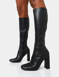 Cheap Christina Wide Fit Pu Pointed Toe Block Heel Knee High Boots Wide Fit Block Heels | Block Heels
