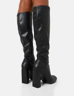 Cheap Christina Wide Fit Pu Pointed Toe Block Heel Knee High Boots Wide Fit Block Heels | Block Heels