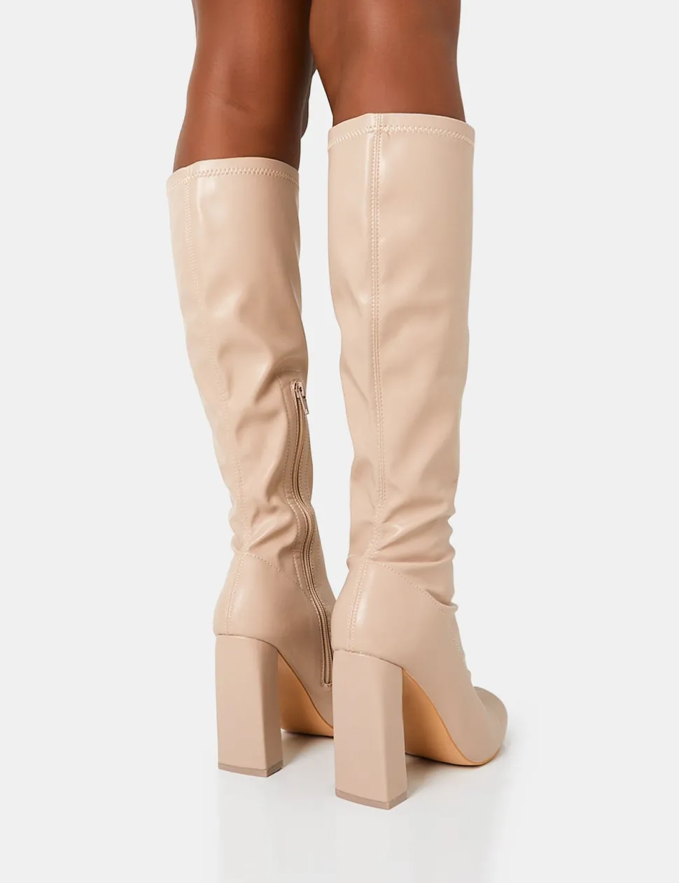 Cheap Christina Wide Fit Pu Pointed Toe Block Heel Knee High Boots Wide Fit Block Heels | Block Heels