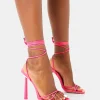 Cheap Ci Ci Hot Patent Square Toe Lace Up Stiletto Heels 4" Heels | Pink Heels