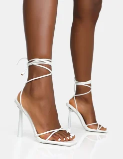 New Ci Ci White Pu Square Toe Lace Up Stiletto Heels Square Toe Heels | Lace Up Heels