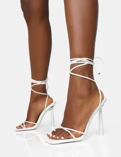 New Ci Ci White Pu Square Toe Lace Up Stiletto Heels Square Toe Heels | Lace Up Heels