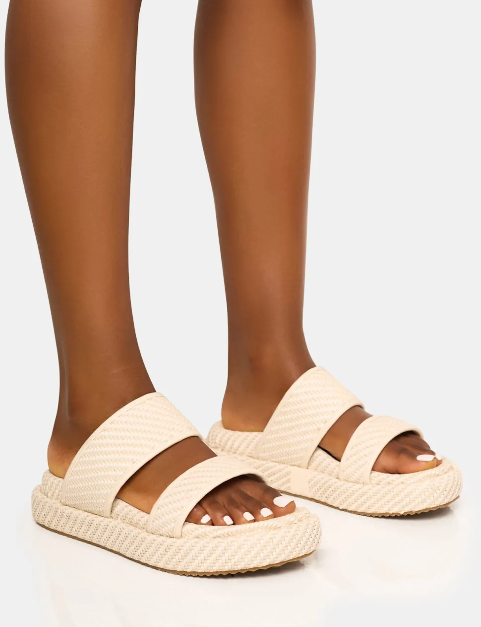 Online Cierra Double Strap Patterned Platform Sandal Flats