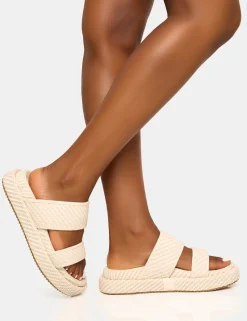 Online Cierra Double Strap Patterned Platform Sandal Flats