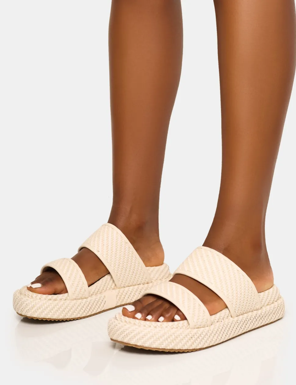 Online Cierra Double Strap Patterned Platform Sandal Flats