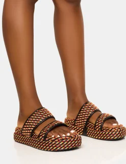 New Cierra Double Strap Patterned Platform Sandal Flats