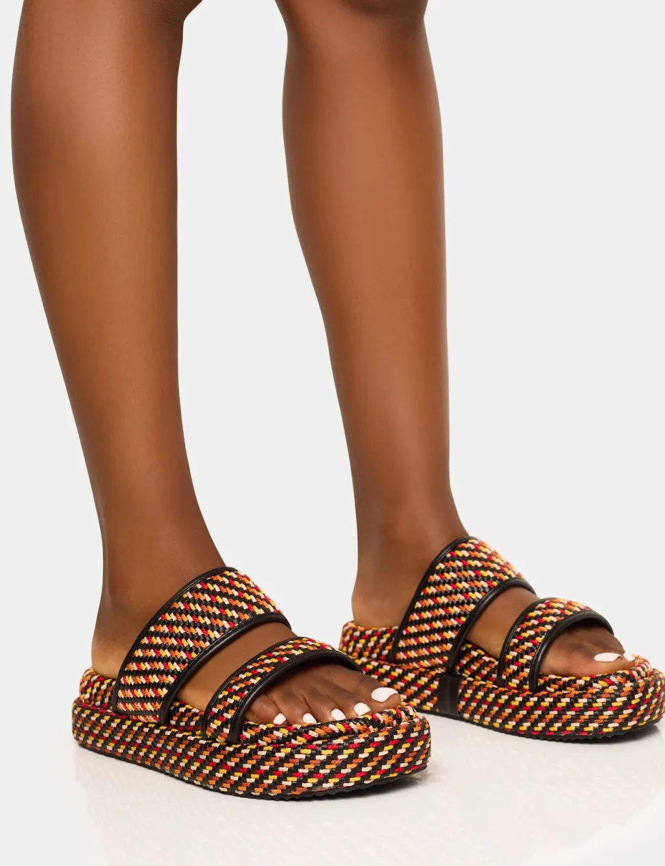 New Cierra Double Strap Patterned Platform Sandal Flats