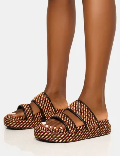 New Cierra Double Strap Patterned Platform Sandal Flats