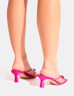 Flash Sale Cindy Hot Satin Barely There Strap Bow Mid Heel Mules Strappy Heels | Bow Heels