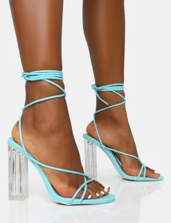 Store Clara Pu Strappy Lace Up Round Toe Clear Perspex Heels Barely There Heels | Lace Up Heels