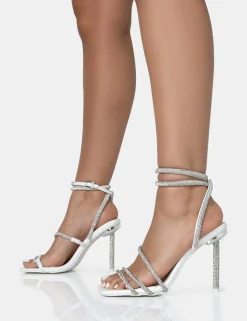 Outlet Clueless Strappy Square Toe Diamante Heels Strappy Heels | Diamante Heels