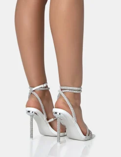 Outlet Clueless Strappy Square Toe Diamante Heels Strappy Heels | Diamante Heels