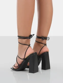 Cheap Coco Grain Square Toe Strappy Lace Up Block Heels Square Toe Heels | Lace Up Heels