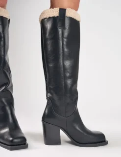 Best Colden Vintage Fur Trim Block Heel Knee High Boots Block Heels | Knee High Boots