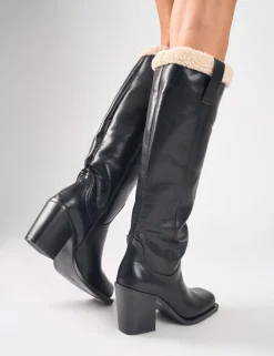 Best Colden Vintage Fur Trim Block Heel Knee High Boots Block Heels | Knee High Boots