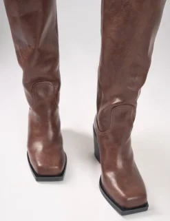 Discount Colden Vintage Fur Trim Block Heel Knee High Boots Block Heels | Knee High Boots