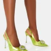 Outlet Confession Lime Metallic Diamante Broach Detail Slingback Court Shoes Court Heels | Diamante Heels
