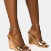 Cheap Connection Rose Gold Strappy Peep Toe Wedges Wedges
