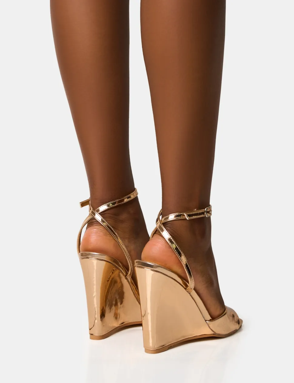 Cheap Connection Rose Gold Strappy Peep Toe Wedges Wedges