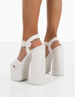 Fashion Content Towelling Chunky Platform Sandal High Heels 6" Heels | Block Heels